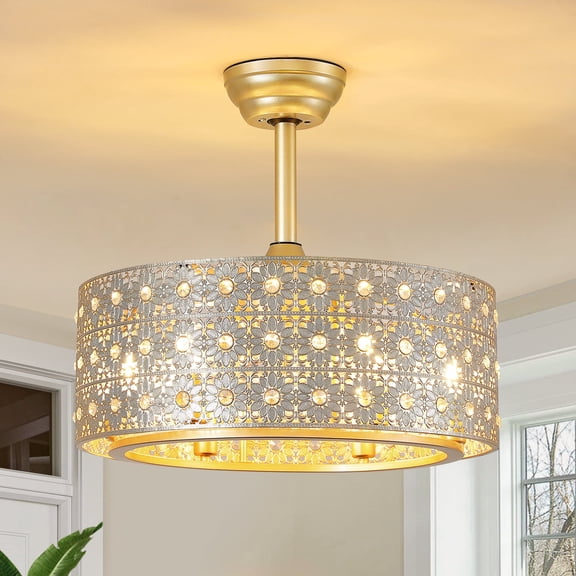 KAISITE Vintage Caged Crystal Ceiling Fan with Lights and Remote, Quiet Motor, Perfect for Living Room, Bedroom and Dining Room