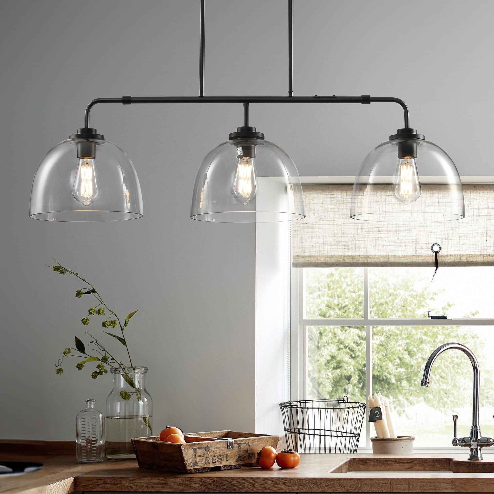 KAISITE 3-Light Kitchen Light Fixture Modern Dimmable Globe Black Wall Sconce 38.6 Inch-Black