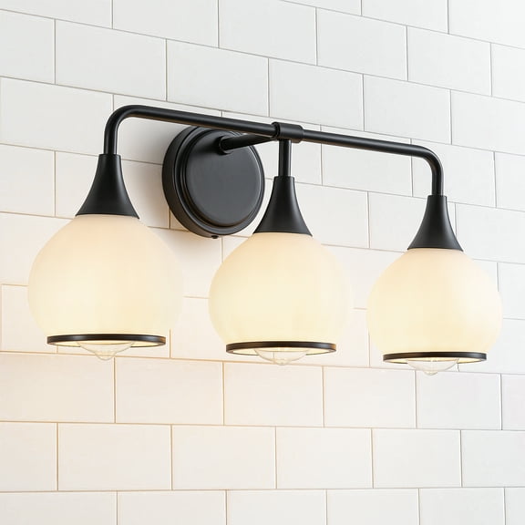 KAISITE 3-Lights Vanity Lights with Milky White Frosted Glass Shade Black Bathroom Light Fixtures 22.4" Wall Sconce Lighting Bath