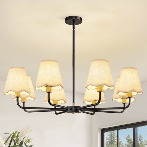 KAISITE Modern Farmhouse Chandelier with Fabric Shades, Perfect for Living Room, Adjustable Height