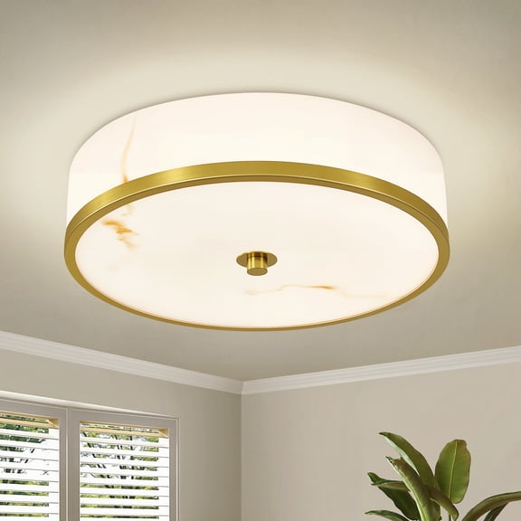 KAISITE 5" Modern 1-Light Cylinder Flush Mount Light, Dimmable Home Lighting, Brushed Gold Finish for Bedroom, Dressing room, Imitation Marble Shade