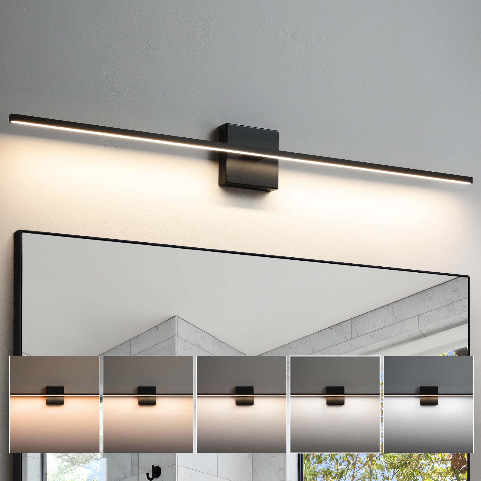 KAISITE Modern Bathroom Vanity Light 39 inch Dimmable Black Bathroom Light Fixtures for Bathroom Wall Sconce with 3500K Warm Light Bedroom