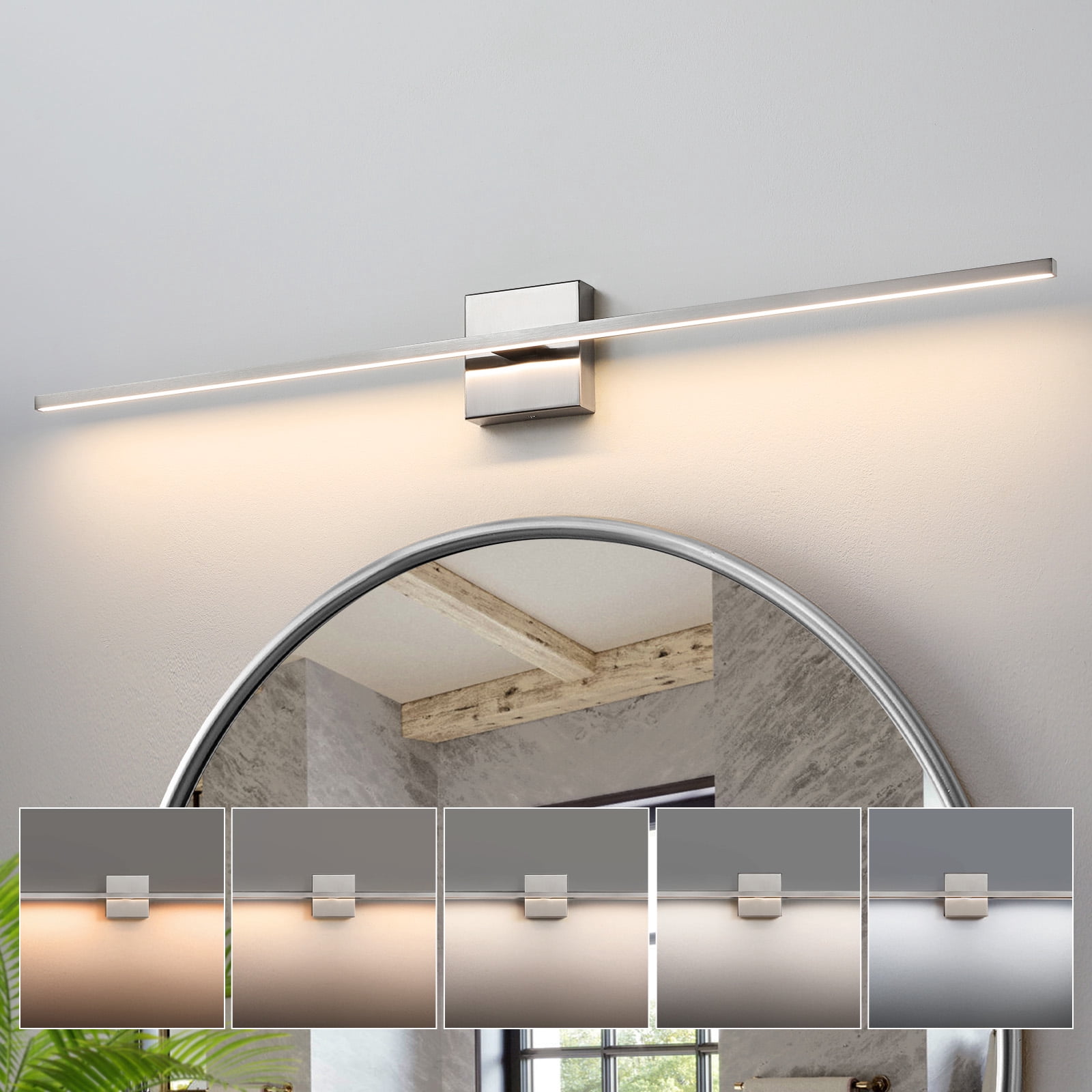 KAISITE Modern Bathroom Vanity Light 39 inch Dimmable Nickel Bathroom Light Fixtures for Bathroom Wall Sconce with 3500K Warm Light Bedroom