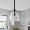 thumbnail image 1 of KAISITE Modern Black Metal Pendant Light Transparent Glass Dome Ripple Lampshade Pendant Lamp Kitchen Island Lighting Dining Room, 1 of 8