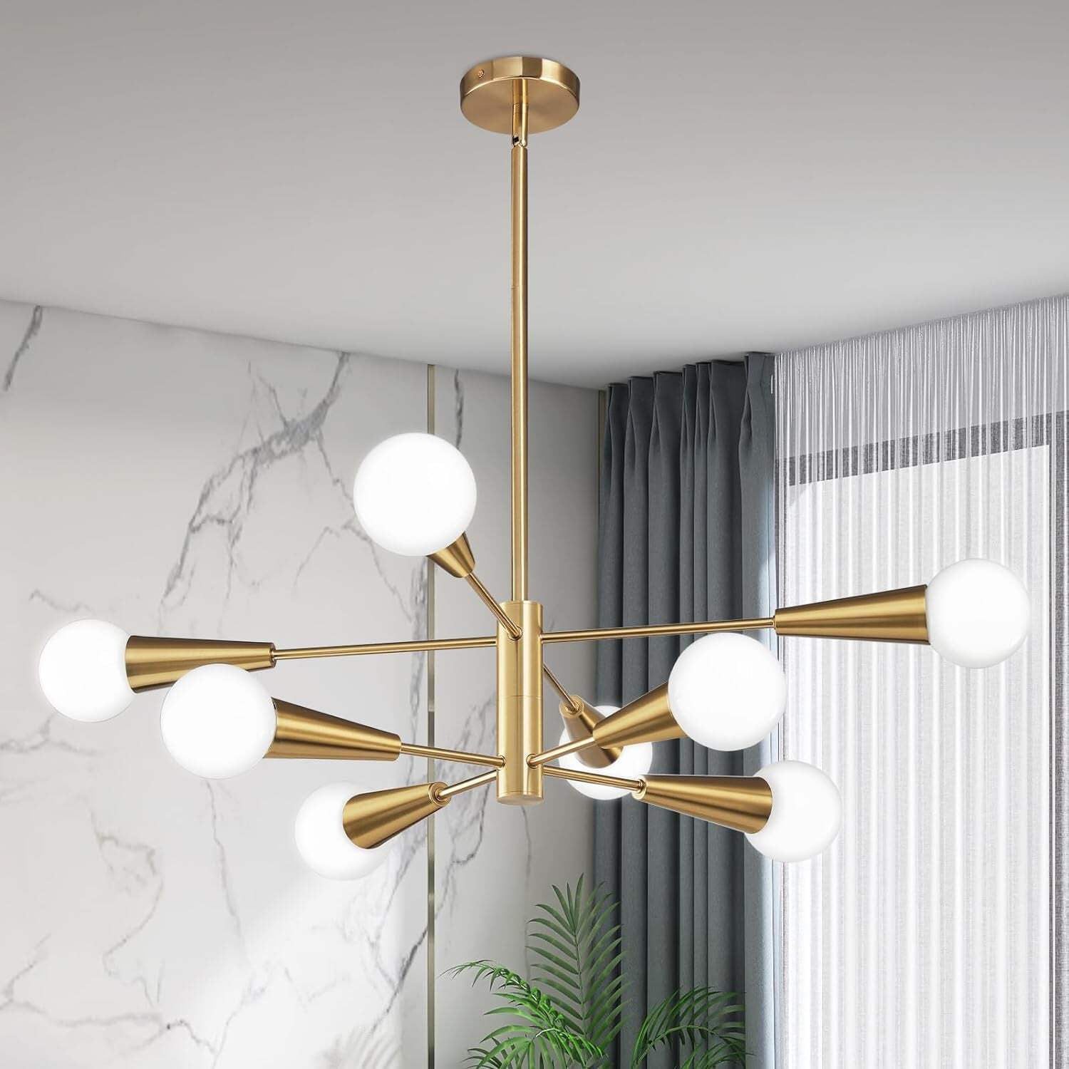 Gold 8-Light Sputnik Chandelier with Adjustable Rods