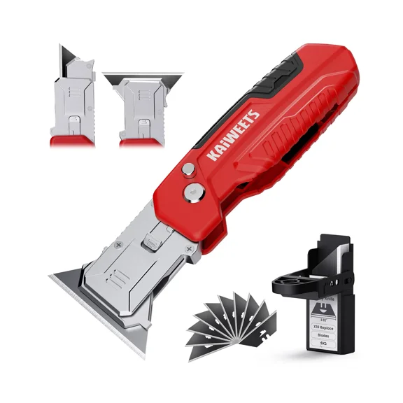 KAIWEETS 2-in-1 Utility Knife Scraper,Folding Utility Scraper Tool,Heavy-Duty Zinc Alloy Body, SK2 Black Blade Storage & Replacements, Razor Blade Scraper, Cardboard Cutter, EDC Tools and Gadgets