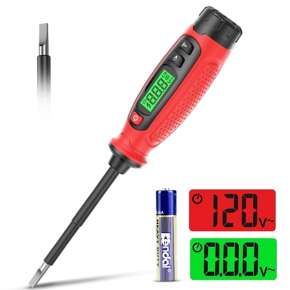 KAIWEETS 2-in-1 Voltage Tester Screwdriver, 3–500V AC Contact Voltage Measurement & Non-Contact Detector Pen, Slotted Head, LCD Display, Live Wire Finder, Continuity Test for Outlet & Circuit, KTS02