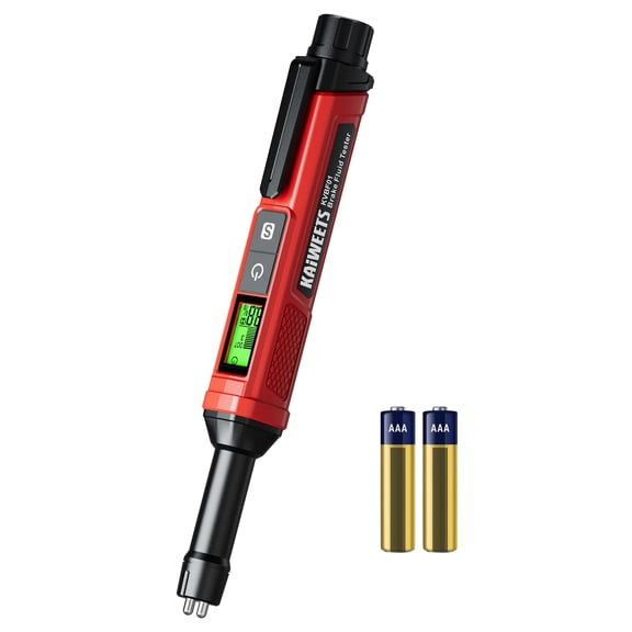 KAIWEETS Brake Fluid Tester Pen with Corrosion Resistance Probe High-Precision Brake Fluid Moisture Tester with Data Hold Function Buzzer Alarm 3 Colors Backlight Calibrated for DOT3, DOT4, DOT5.1