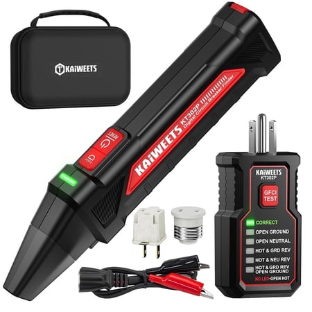 KAIWEETS Circuit Breaker Finder Tool Kit, GFCI Outlet Tester with Dual-Sided LED Indicators, Electrical Circuit Tracer Tool with Flashlight, Includes Carrying Case and Adapters