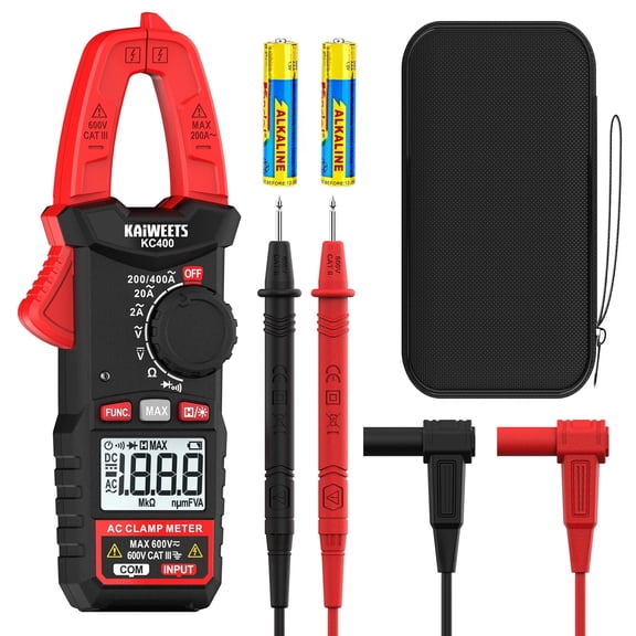 KAIWEETS Digital Clamp Meter, Portable Size, 2000 Counts, Measures High AC Current 400A, 600V AC/DC Voltage, Resistance, Continuity, Diode, Auto Ranging Multimeter, Voltage Tester, KC400