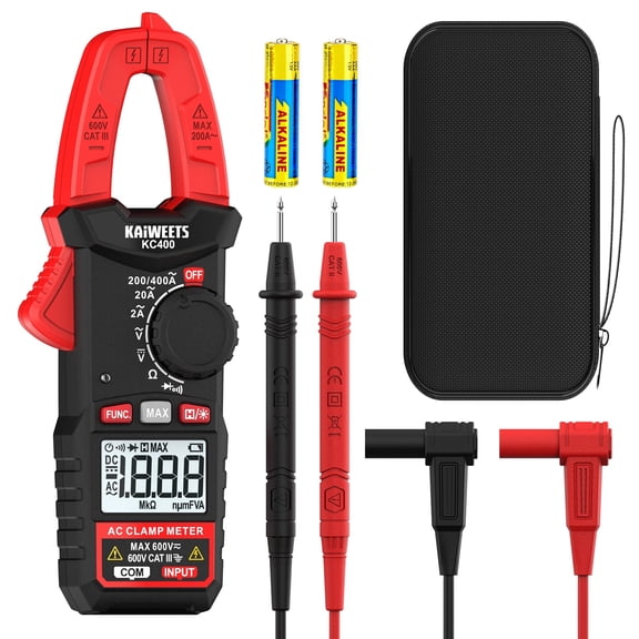 KAIWEETS Digital Clamp Meter, Portable Size, 2000 Counts, Measures High AC Current 400A, 600V AC/DC Voltage, Resistance, Continuity, Diode, Auto Ranging Multimeter, Voltage Tester, KC400