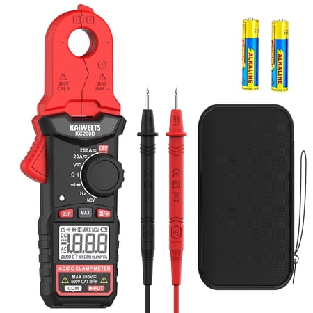 KAIWEETS Digital Clamp Meter with Round Jaw, Automotive Multimeter, NCV, 2000 Counts, Amp Voltmeter, Accuratly Measure AC/DC Current & Volatge, Resistance, Diode, Capacitance, Continuity, Frequency
