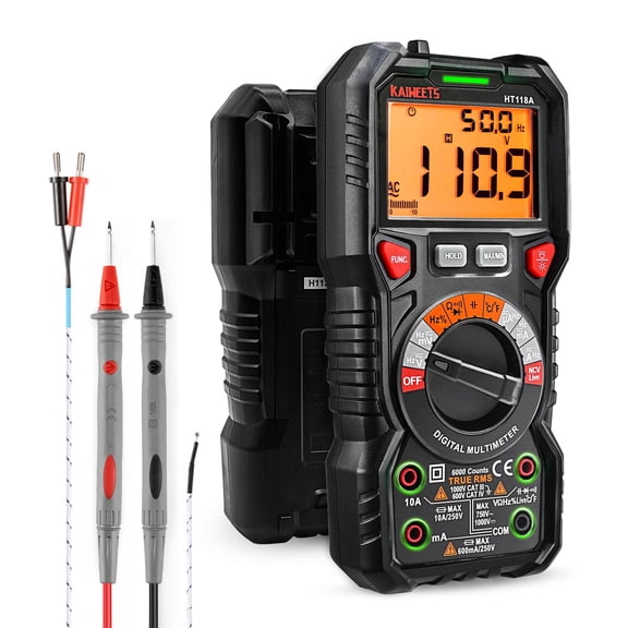 KAIWEETS Digital Multimeter TRMS 6000 Counts Voltmeter Auto-Ranging Fast Accurately Measures Voltage Current Amp Resistance Diodes Continuity Duty-Cycle Capacitance Temperature for Automotive