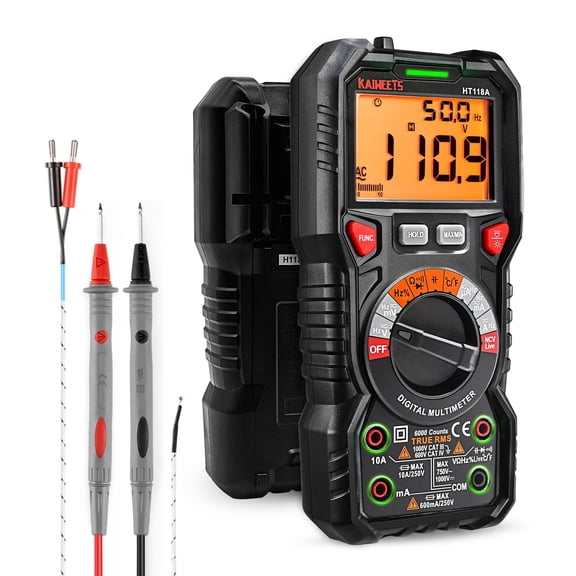 KAIWEETS Digital Multimeter TRMS 6000 Counts Voltmeter Auto-Ranging Fast Accurately Measures Voltage Current Amp Resistance Diodes Continuity Duty-Cycle Capacitance Temperature for Automotive