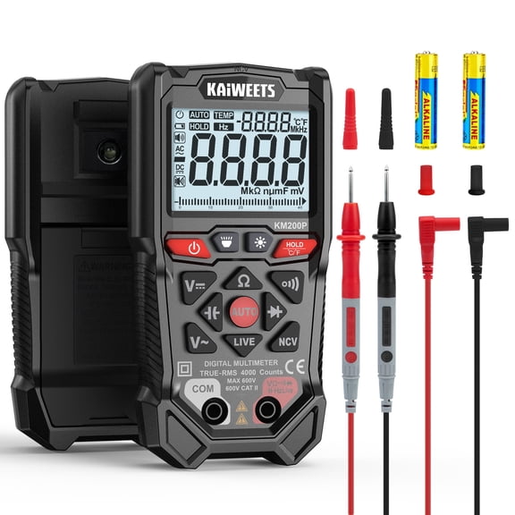 KAIWEETS KM200P Digital Multimeter, All Button Operation, TRMS Auto Ranging, 4000 Counts, NCV, Voltmeter Ohmmeter, Fast & Accurate Measure AC/DC Voltage, Resistance, Continuity, Capacitance