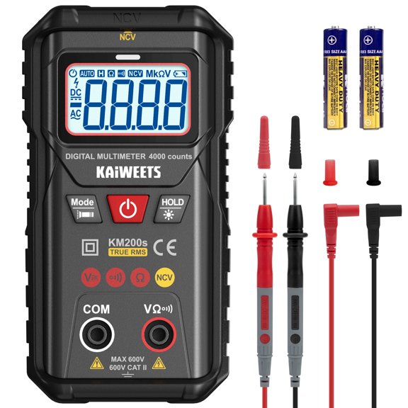 KAIWEETS KM200s Smart Digital Multimeter True RMS, 4000 Counts, Auto Ranging Voltmeter, NCV Non-Contact Voltage Detector, Measure AC/DC Voltage, Resistance, Diode, Continuity