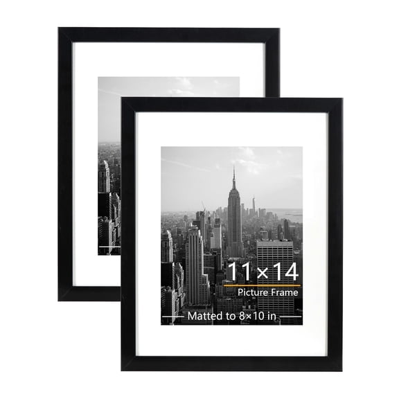 KAIWIN 11x14 Picture Frames Set of 2, Display Pictures 8x10 with Mat, Photo frames for Wall, Black
