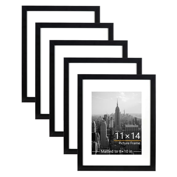 KAIWIN 11x14 Picture Frames Set of 5, Display Pictures 8x10 with Mat, Photo frames for Wall, Black
