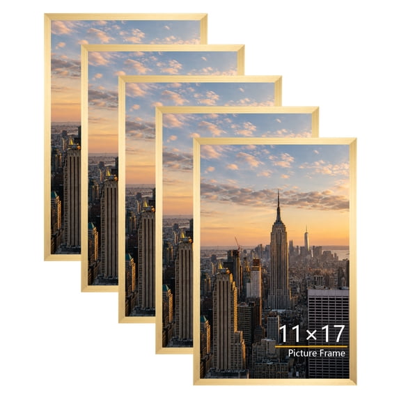 KAIWIN 11x17 Picture Frames Set of 5, Gallery Wall Poster Frames, Gold