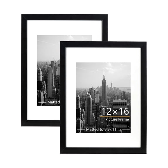 KAIWIN 12x16 Picture Frames Set of 2, Display Certificate Pictures 8.5x11 with Mat, Poster frames for Wall, Black