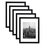 KAIWIN 12x16 Picture Frames Set of 5, Display Certificate Pictures 8.5x11 with Mat, Poster frames for Wall, Black