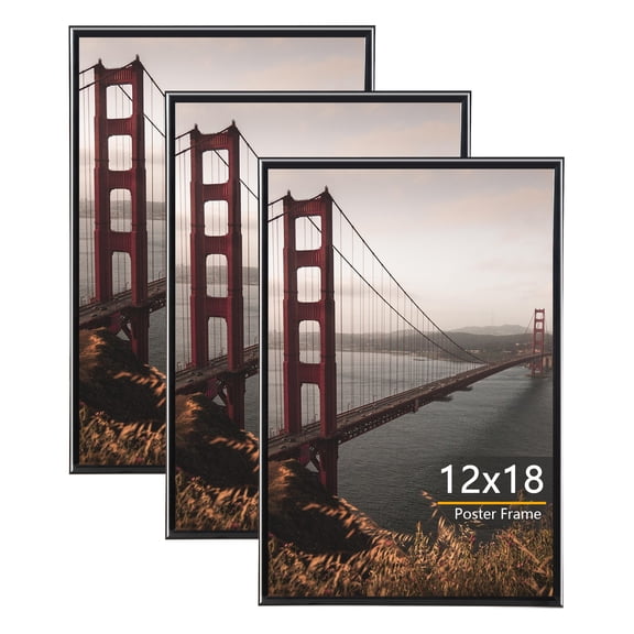 KAIWIN 3 Pack Poster Frames 12x18 Plastic Picture Frame for Horizontal and Vertical Wall Mounting,Black