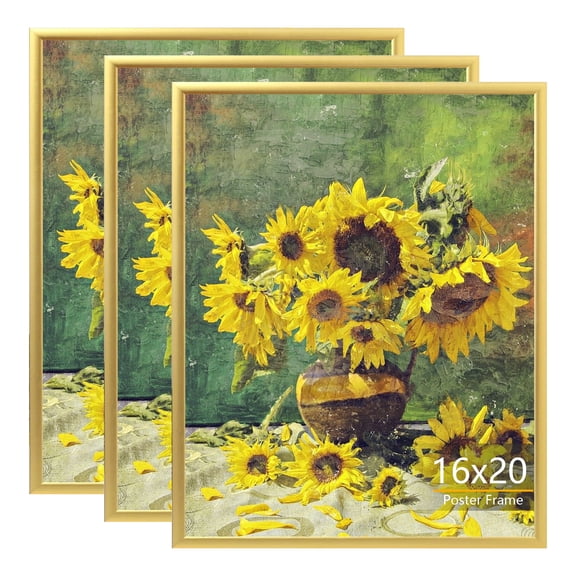 KAIWIN 3 Pack Poster Frames 16x20 Plastic Picture Frame for Horizontal and Vertical Wall Mounting,Gold