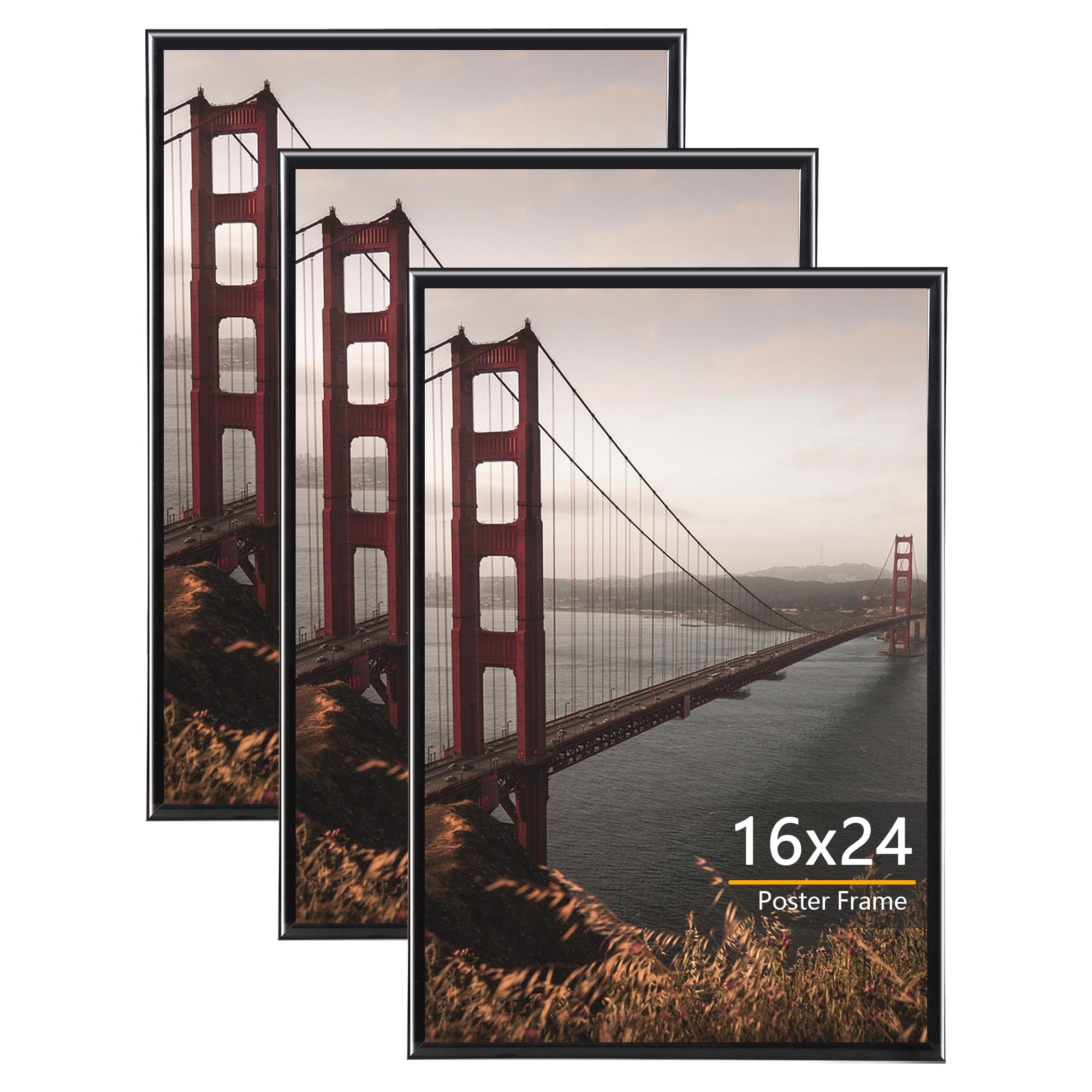 KAIWIN 3 Pack Poster Frames 16x24 Plastic Picture Frame for Horizontal and Vertical Wall Mounting,Black