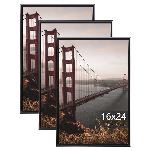 KAIWIN 3 Pack Poster Frames 16x24 Plastic Picture Frame for Horizontal and Vertical Wall Mounting,Black