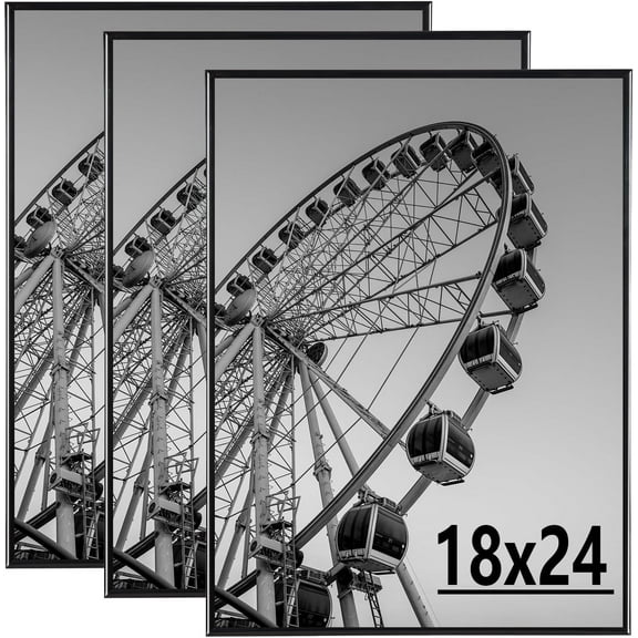 KAIWIN 3 Pack Poster Frames 18x24 Plastic Picture Frame for Horizontal and Vertical Wall Mounting,Black