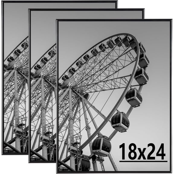KAIWIN 3 Pack Poster Frames 18x24 Plastic Picture Frame for Horizontal and Vertical Wall Mounting,Black