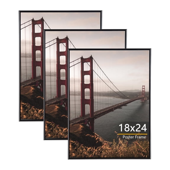 KAIWIN 3 Pack Poster Frames 18x24 Plastic Picture Frame for Horizontal and Vertical Wall Mounting,Black