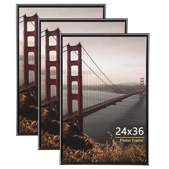 KAIWIN 3 Pack Poster Frames 24x36 Plastic Picture Frame for Horizontal and Vertical Wall Mounting,Black
