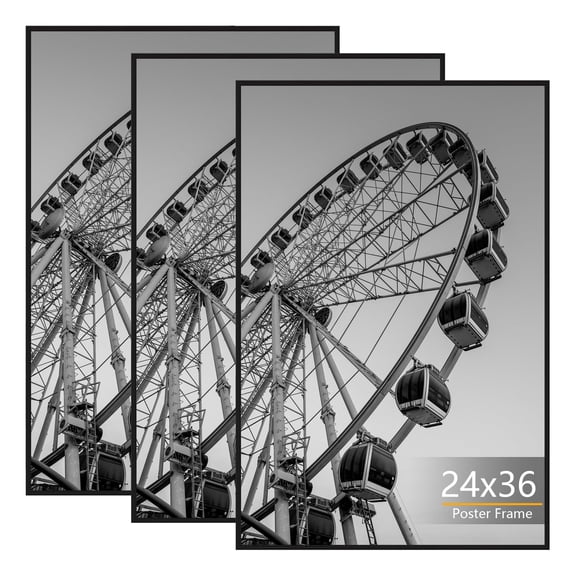 KAIWIN 3 Pack Poster Frames 24x36 Plastic Picture Frame for Horizontal and Vertical Wall Mounting,Black