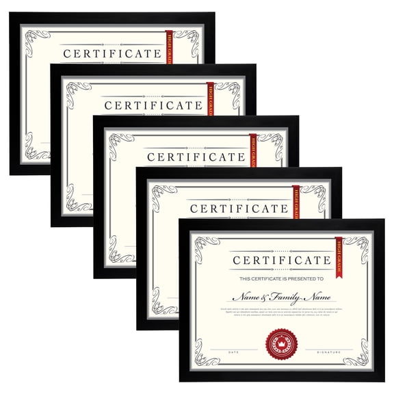 KAIWIN 8.5x11 Certificate Frames Set of 5, Diploma Document Degree Picture Frames for Tabletop or Wall,Black