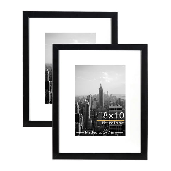 KAIWIN 8x10 Picture Frames Set of 2, Display Pictures 5x7 with Mat, Photo frames for Tabletop or Wall, Black