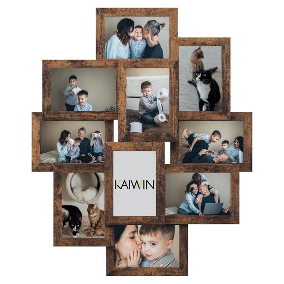 KAIWIN Collage Picture Frames for 10 Photos, 4 x 6 Inches, Assembly Required, Brown