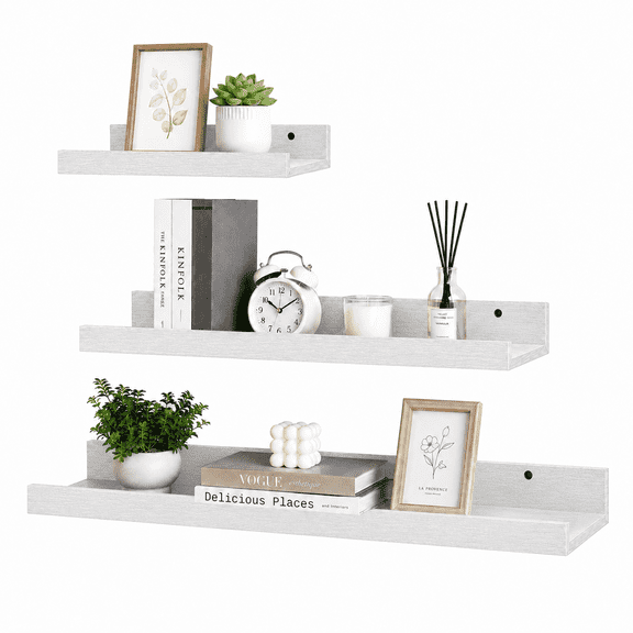 KAIWIN White Wood Floating Shelves Set of 3 (24/16/10In) - Wall Mounted Storage & Decor for Home