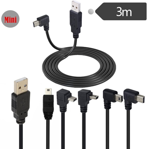 KAIXUDA USA 3M USB 2.0 Data Transfer Cable, A Male to Mini 5-Pin (T-Port), 90-Degree Angled & Straight Options for Hard Drives, Digital Cameras & Cell Phones