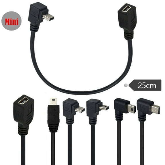 KAIXUDA USA 90-Degree Mini USB 2.0 Extension Cable (25cm) - Male to Female Data and Charging Cord for MP4/PSP/Cell Phones