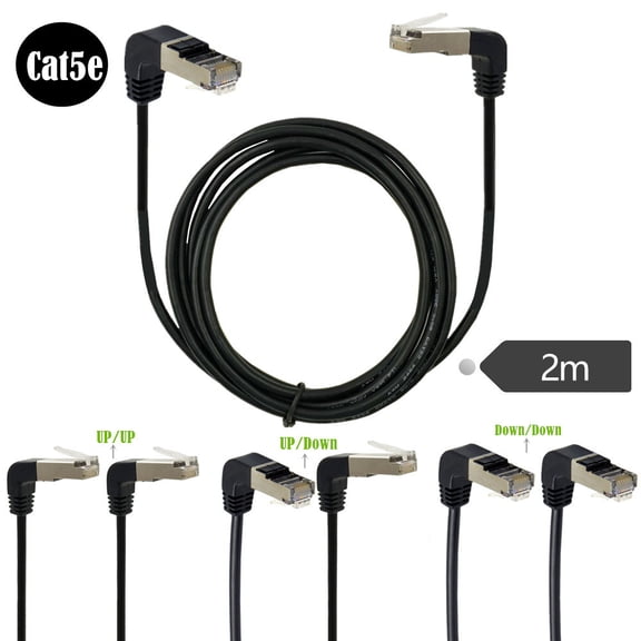 KAIXUDA USA Cat5e Ethernet Patch Cable, 90-Degree Right Angle RJ45 Connector, Up/Down Bend for Network Server Room & Tight Spaces (Select Length)