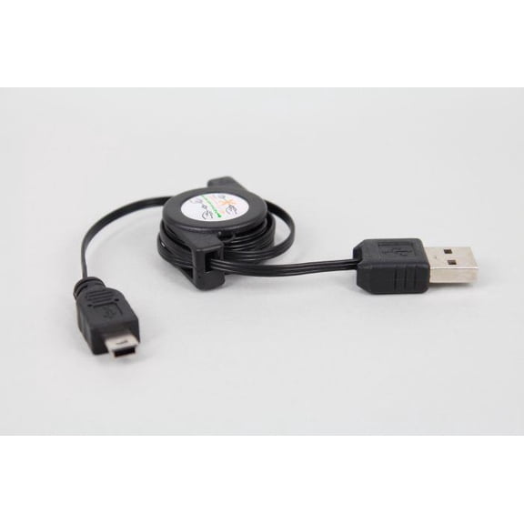 KAIXUDA USA Retractable Mini USB Data Cable, 5-Pin Male to USB-A Male Charger Cord for MP3 Players & GPS, 75cm, Black