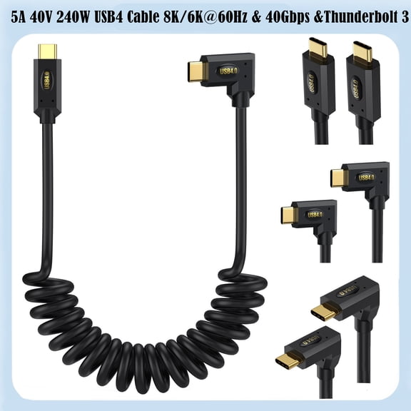 KAIXUDA USA Retractable USB4 Type-C Cable, 40Gbps Thunderbolt Data Transfer & 100W PD Fast Charging Cord for Laptop, 1.2M, Dual Head, Coaxial Wire
