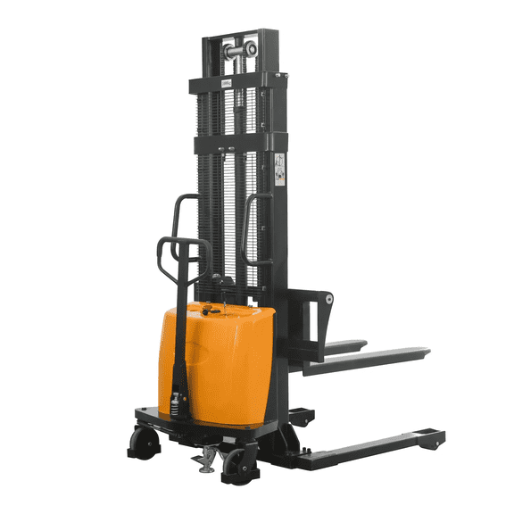 KAIXUN Semi Electric Stacker, 98'' Lifting Height 2200lbs Capacity Pallet Stacker, Straddle Legs Material Lifter with Adjustable Forks for Warehouse