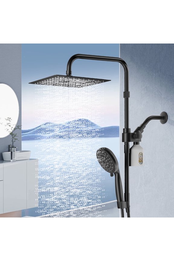 10-Inch Shower Head with Filtration, Rainfall & Handheld Modes, Adjustable Extension & Extra Long Hose