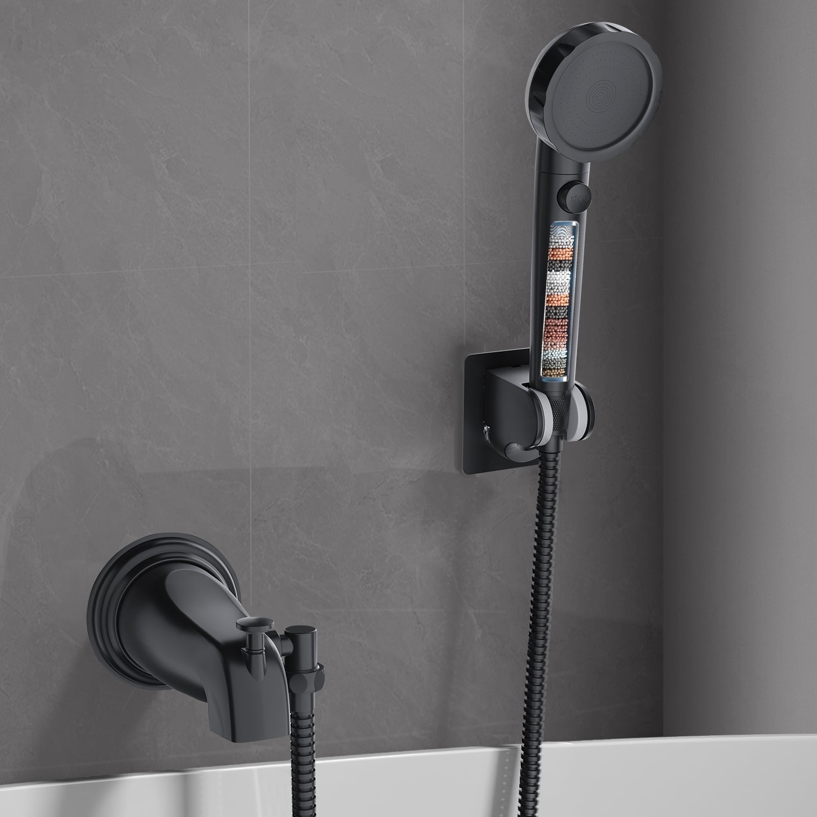 KAIYING Bathtub Faucet with 3-Mode Shower Head & Sprayer, Metal Tap with ON/OFF Button, Includes 3 Adapters