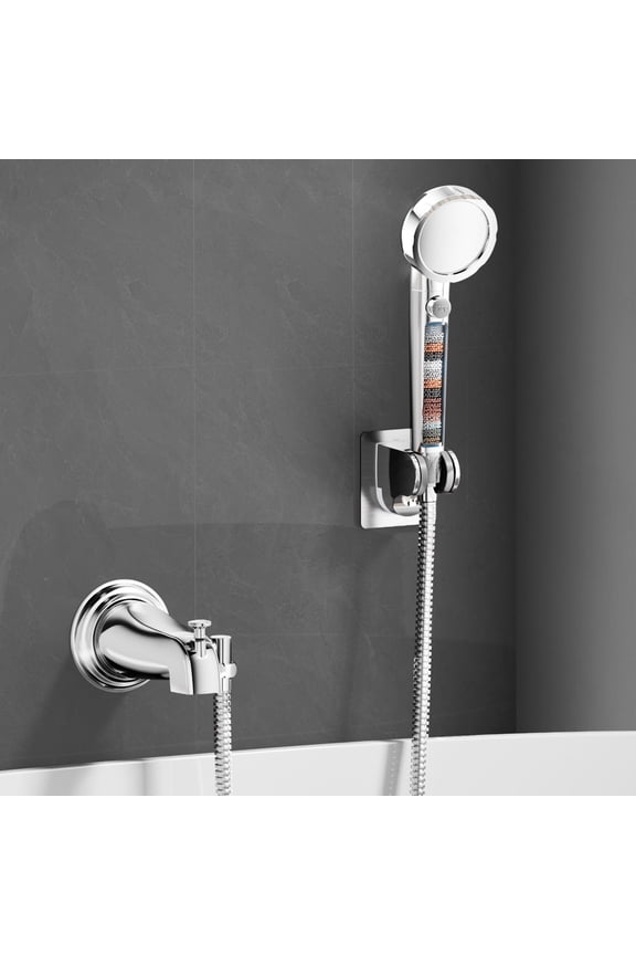 Bathtub Faucet with Sprayer, Filtered 3-Mode Shower Head with ON/OFF Button, Metal Tub Tap Attachment Includes 3 Adapters, Shower Head for Tub Faucet (Chrome)
