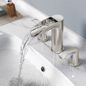 KAIYING Bathroom Faucet, Waterfall 8-inch Widespread 3-Hole with Drain, Brushed Nickel