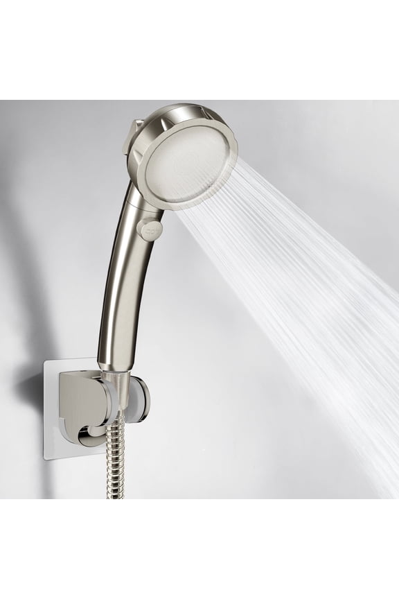 Drill-Free High Pressure Handheld Shower Head with ON/OFF Pause Switch 3 Spray Modes Water Saving Showerhead, Detachable Puppy Shower Accessories (Brushed Nickel)