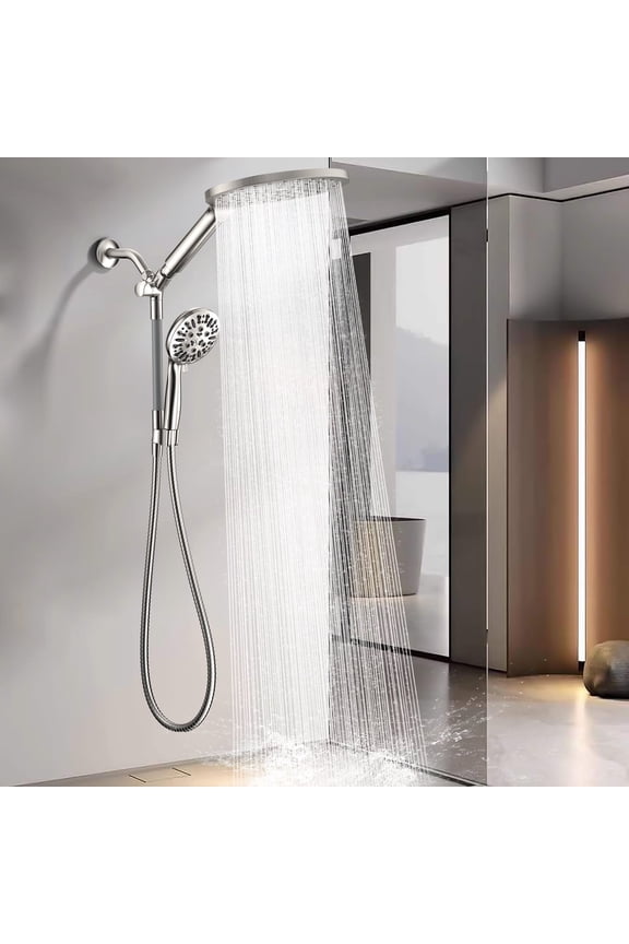 Dual Shower Head with Handheld Spray, 9 Modes, Adjustable Angles, 79-Inch Hose, Brushed Nickel